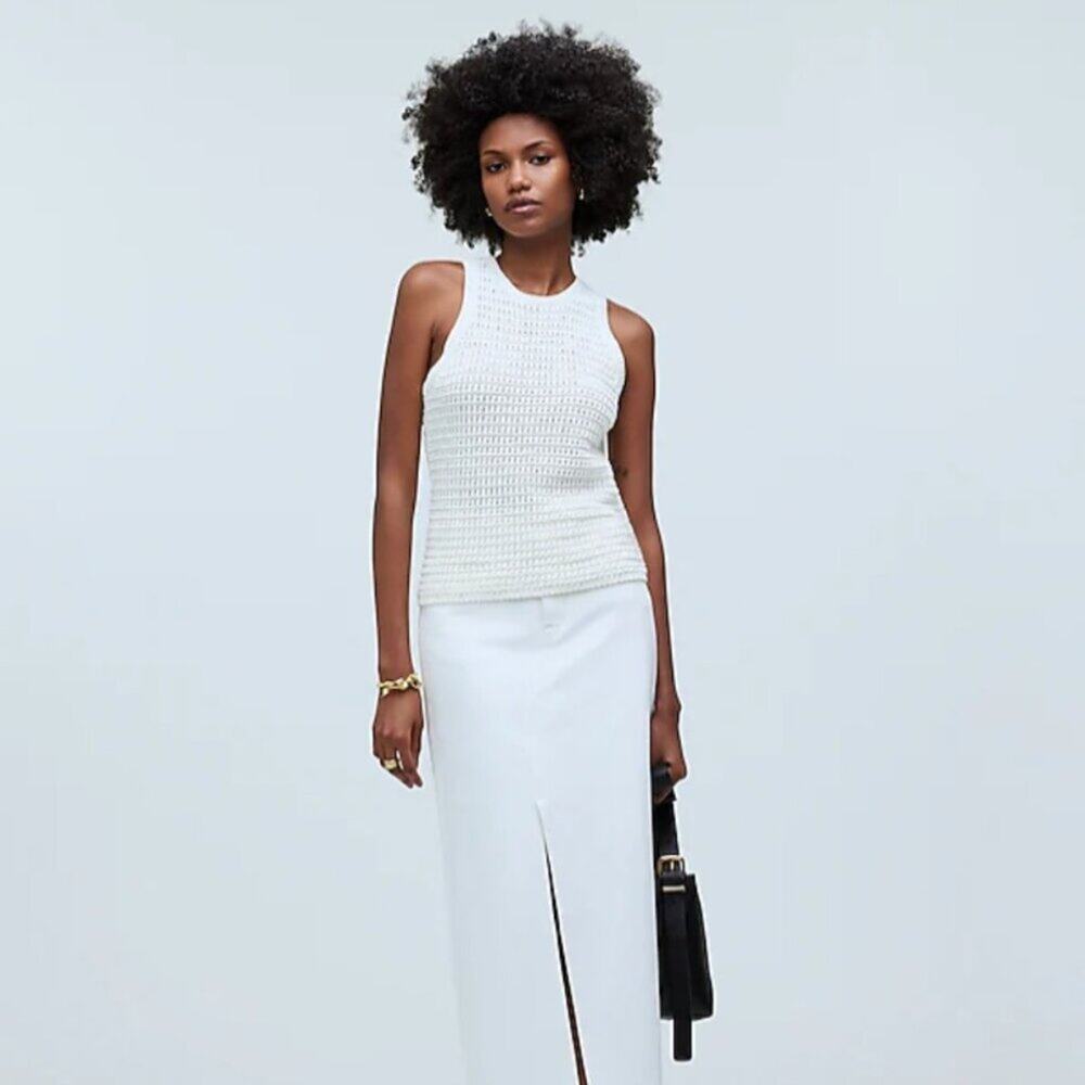 Madewell Crochet Knit Crewneck Sweater Tank Cotton Vest Bright Ivory Small NWT